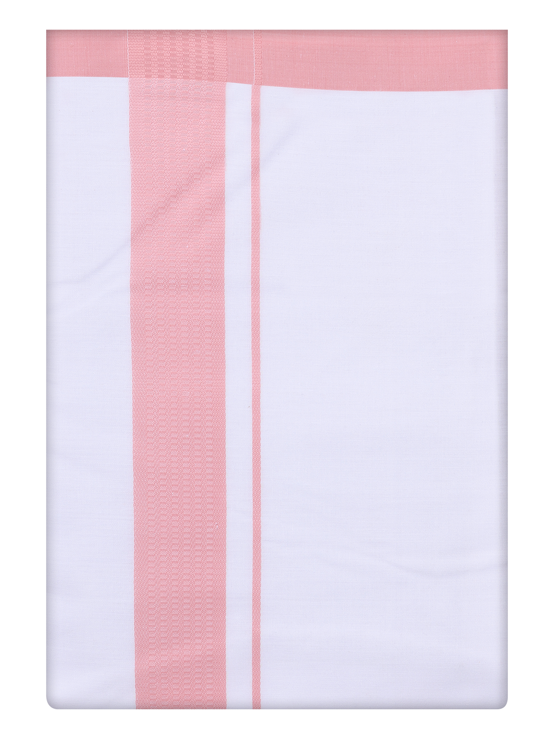 Mens Cotton White Dhoti with Light Pink Border by Minister White