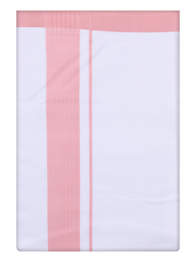 Mens Cotton White Dhoti with Light Pink Border by Minister White