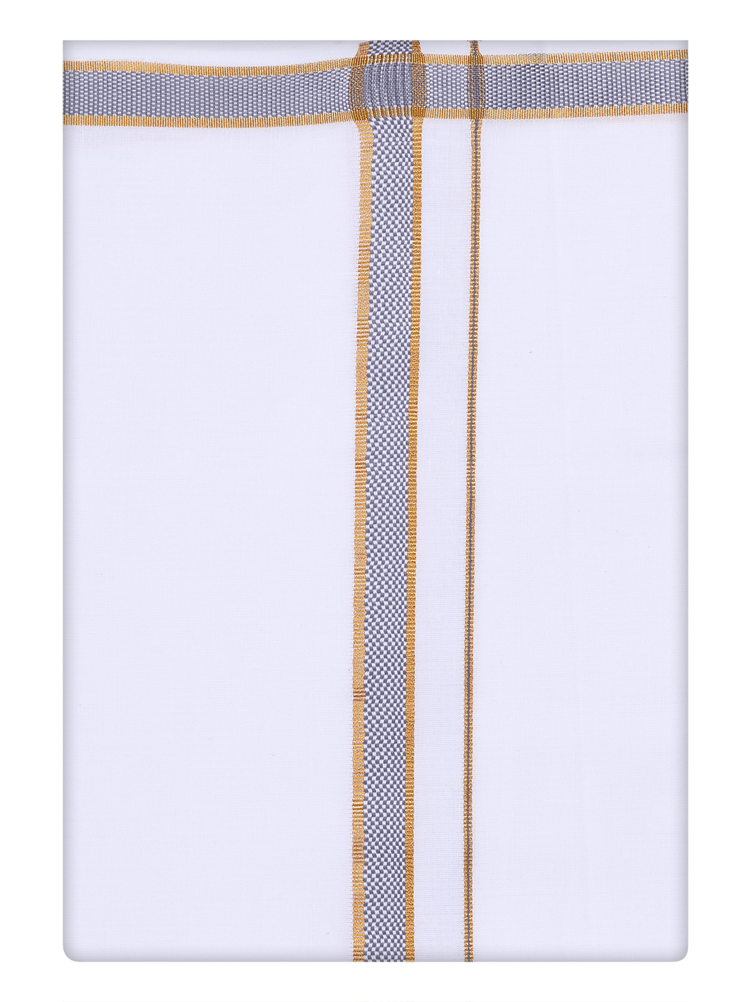Men's Cotton White Dhoti with Ash Grey Broder by Minister White