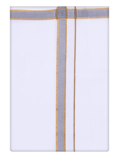Men's Cotton White Dhoti with Ash Grey Broder by Minister White