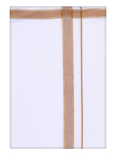 Mens Cotton White Dhoti with Light Brown Color Border Dhoti by Minister White
