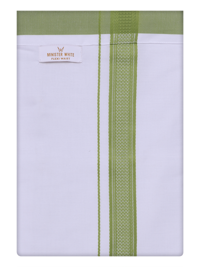 Mens Cotton White Flexi Dhoti with Green Border by Minister White