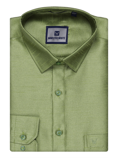 Mens Green Dupion Satin Color Shirt by Minister White