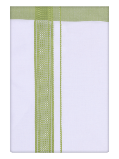 Mens White Single Layer Dhoti with Green Border Dhoti by Minister White