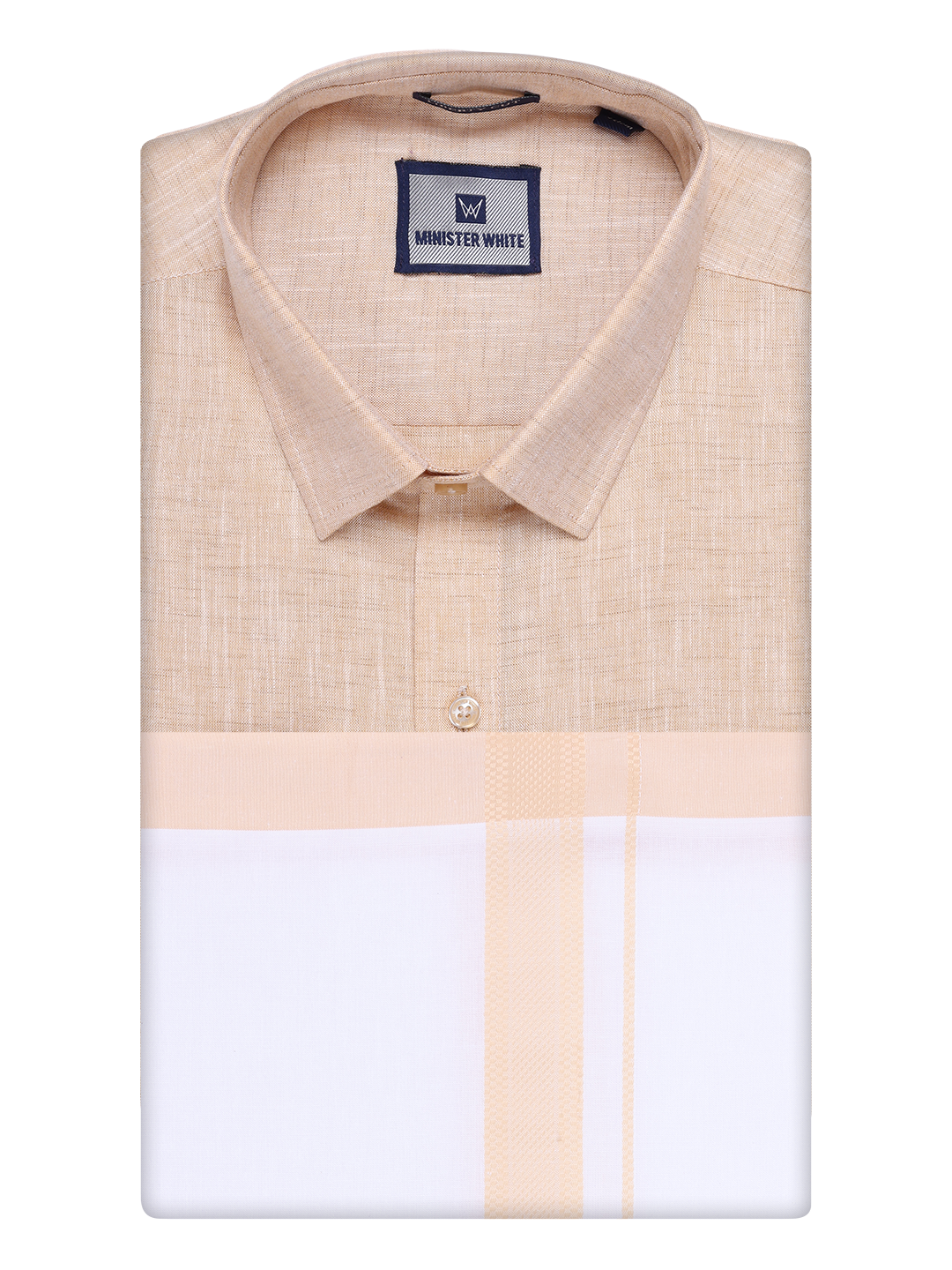Mens Light Sandal Colour Shirt with Matching Fancy Border Dhoti Combo Lemax by Minister White