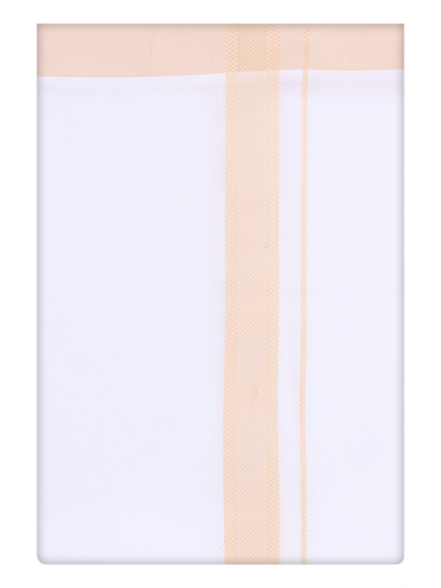 Mens Cotton White Dhoti with Light Sandal Colour Border by Minister White