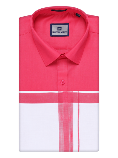 Mens Cotton Red Matching Shirt and Dhoti Combo Luster