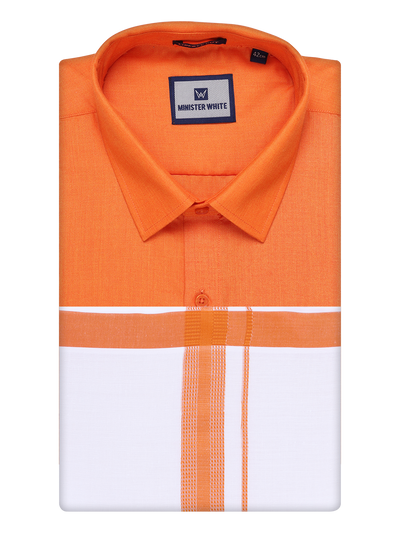 Mens Cotton Orange Matching Shirt and Dhoti Combo Luster