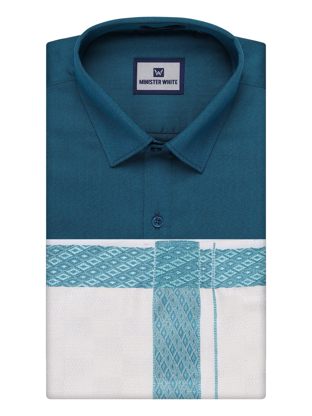 Men's Cotton Steel Blue Shirt and Airtex Matching Border Dhoti Combo Nector