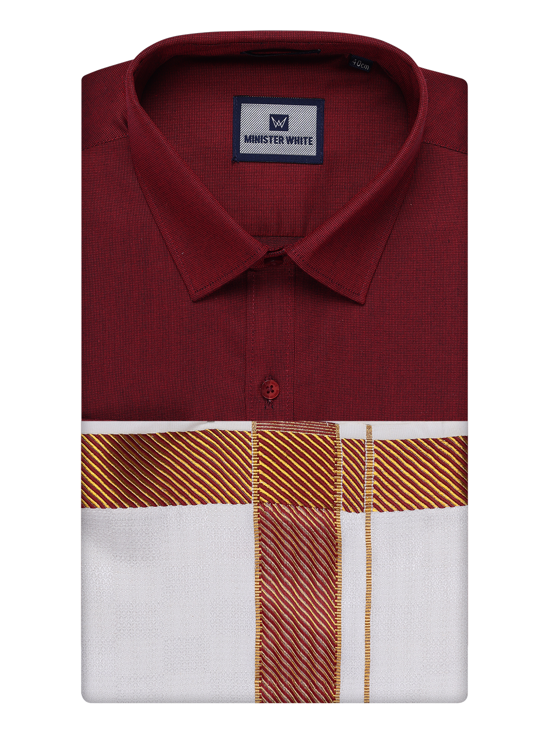 Men's Cotton Maroon Shirt and Airtex Matching Border Dhoti Combo Nector