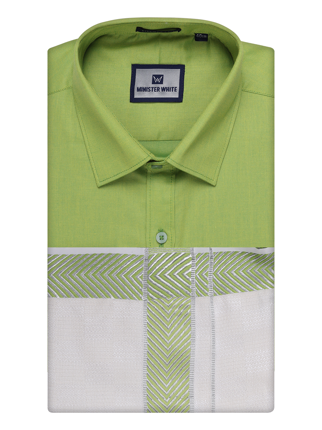 Men's Cotton Parrot Green Shirt and Airtex Matching Border Dhoti Combo Nector