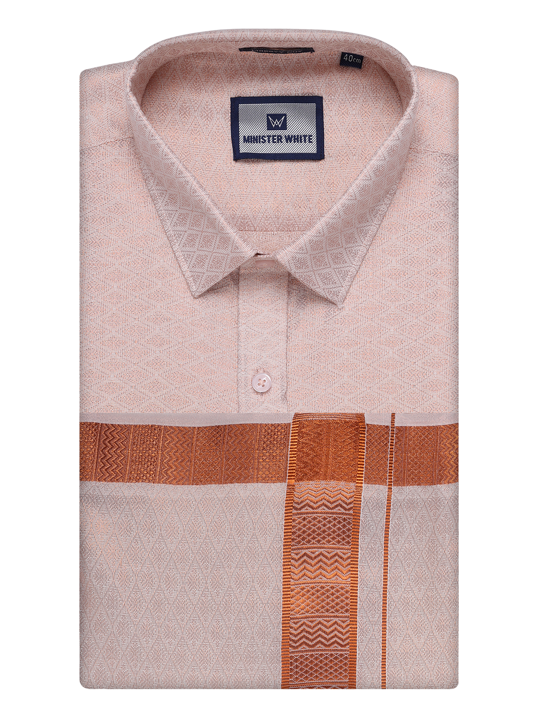 Mens Copper Tissue Jacquard Shirt with Matching Dhoti Combo Zeus by Minister White