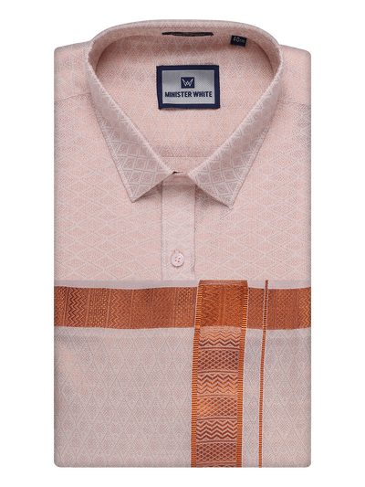 Mens Copper Tissue Jacquard Shirt with Matching Dhoti Combo Zeus by Minister White