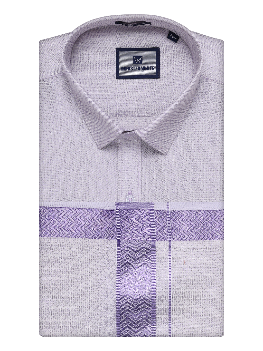 Mens Lavender Tissue Jacquard Shirt with Matching Dhoti Combo Zeus by Minister White