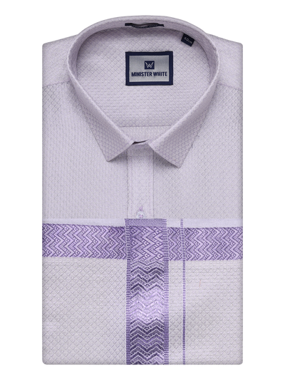 Mens Lavender Tissue Jacquard Shirt with Matching Dhoti Combo Zeus by Minister White