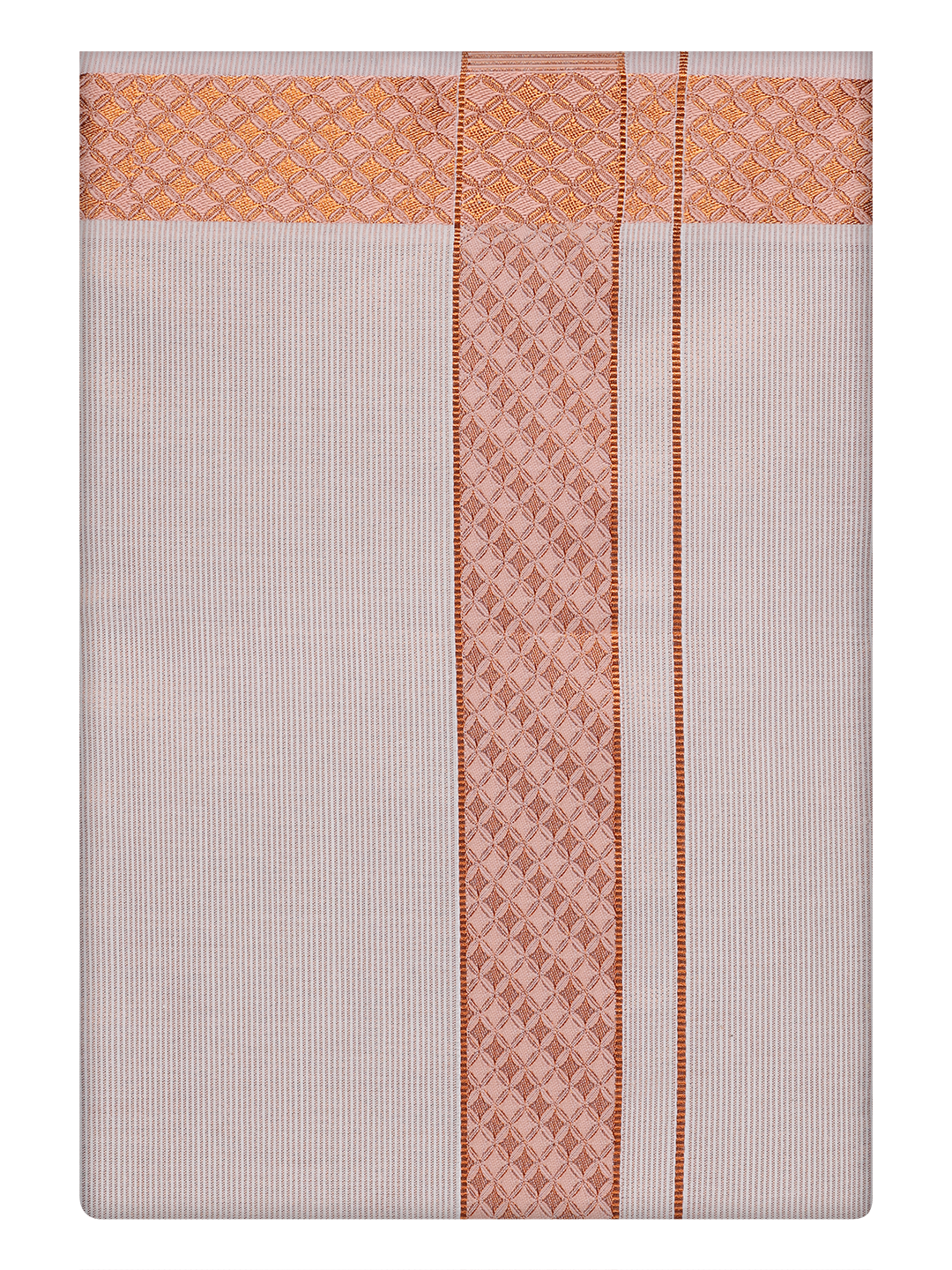 Mens Copper Tissue Stripe Dhoti with Jacquard Border by Minister White