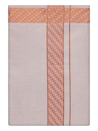 Mens Copper Tissue Stripe Dhoti with Jacquard Border by Minister White