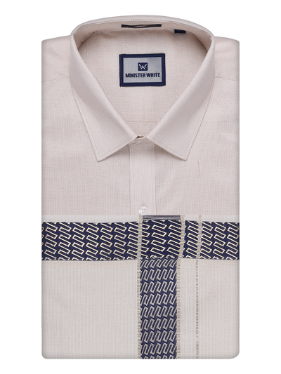 Men's Beige Tissue Stripe Shirt and Dhoti Combo with Jacquard Border Kane by Minister White