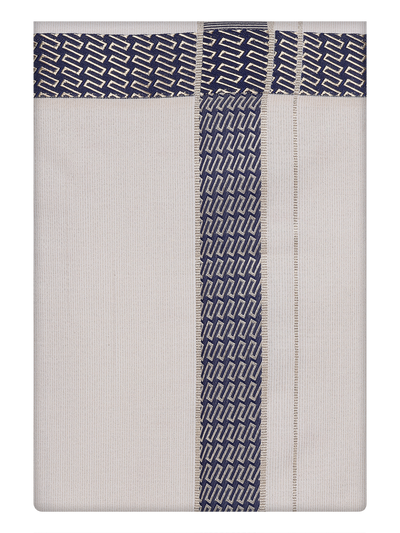 Men's Beige Tissue Stripe Dhoti with Jacquard Border by Minister White