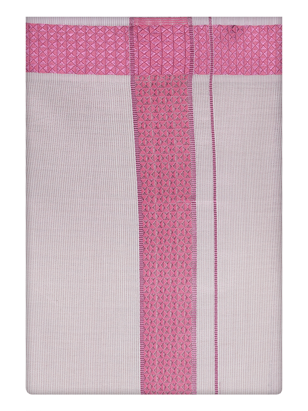 Mens Tissue Rose Color Jacquard Border Dhoti by Minister White