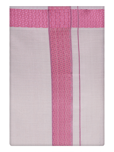 Mens Tissue Rose Color Jacquard Border Dhoti by Minister White
