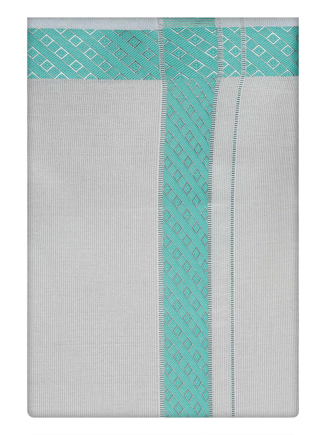 Mens Tissue Sky Green Color Jacquard Border Dhoti by Minister White