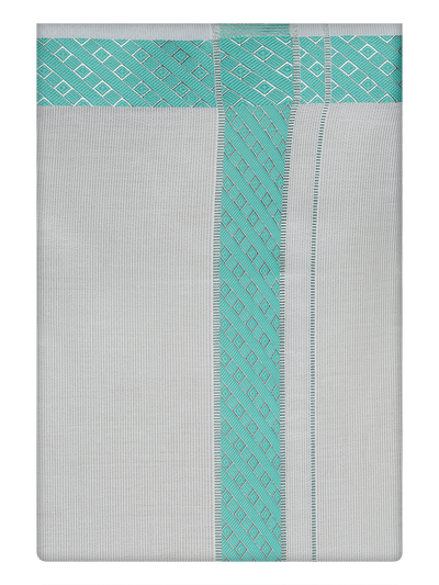 Mens Tissue Sky Green Color Jacquard Border Dhoti by Minister White