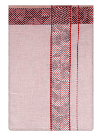 Mens Tissue Maroon Dhoti with Intricate Jacquard Border by Minister White