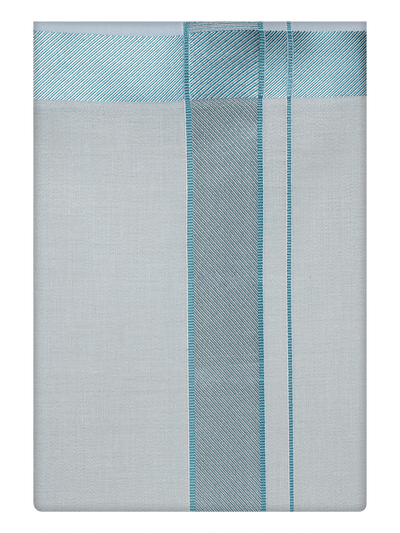 Mens Tissue Mint Blue Dhoti with Intricate Jacquard Border by Minister White