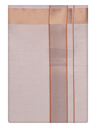 Mens Tissue Copper Color Intricate Jacquard Border Dhoti by Minister White