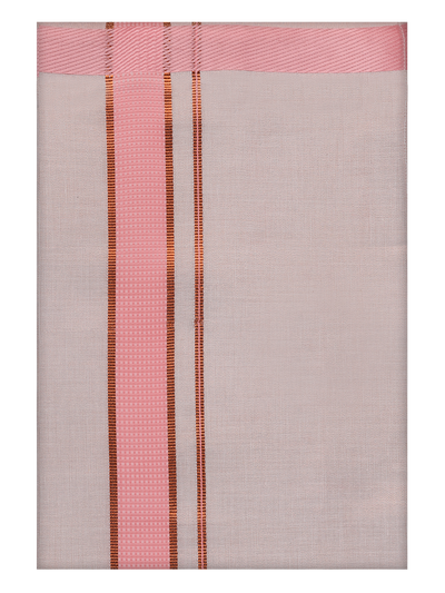 Mens Cotton White Shirt with Pink Color Border Dhoti by Minister White 