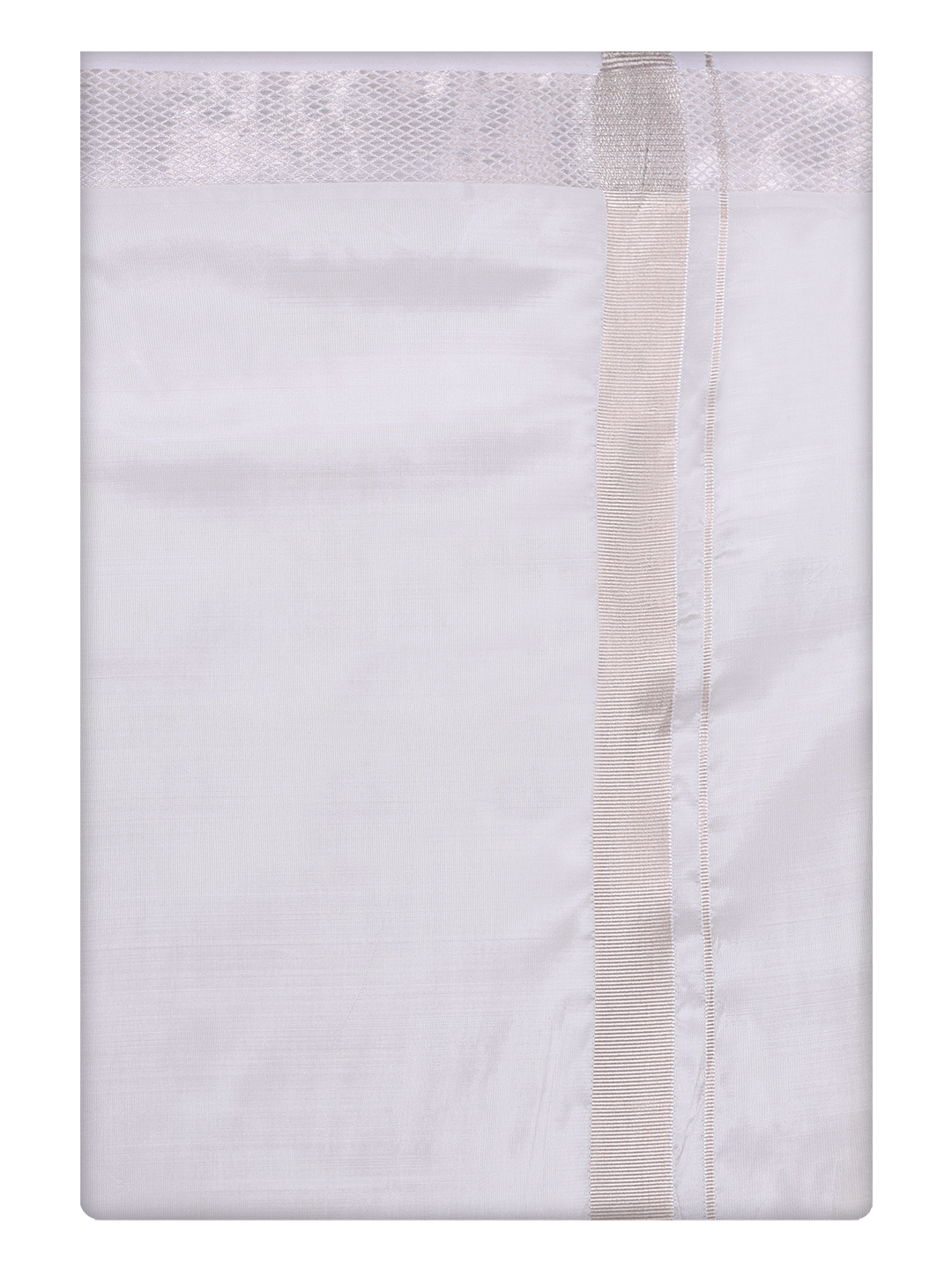 Men's Art Silk Half White Silver Jari Border Dhoti Finesse