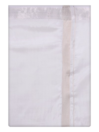 Men's Art Silk Half White Silver Jari Border Dhoti Finesse