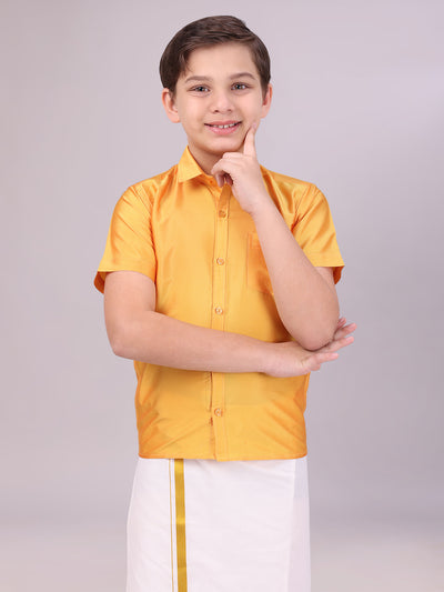 Boys Dupion Satin Yellow Colour Half Sleeves Shirt 