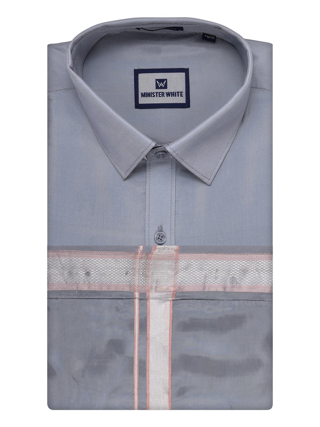 Men's Art Silk Steel Grey Full Sleeves Shirt with Silver Jari Border Dhoti Combo Finesse