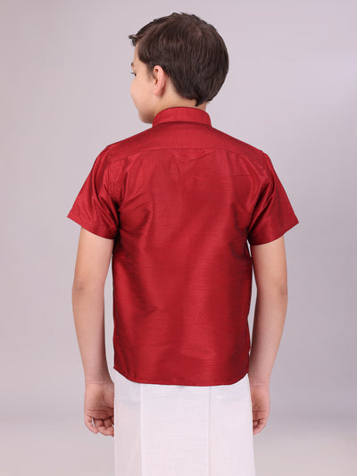 Boys Dark Brown Color Half Sleeves Shirt side pose