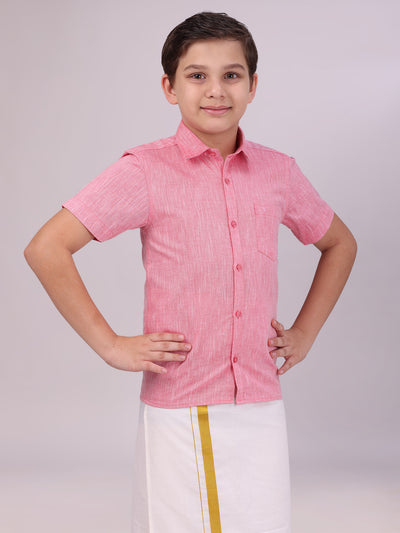 Boys Cotton Pink Colour Half Sleeves Shirt side pose