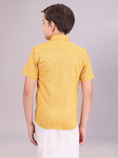 Boys Cotton Mustard Colour Half Sleeves Shirt back pose