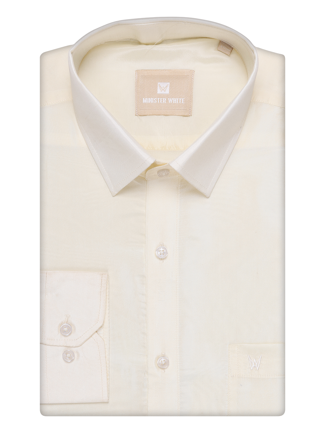 Mens Art Silk Cream Color Full Sleeves Shirt by Minister White
