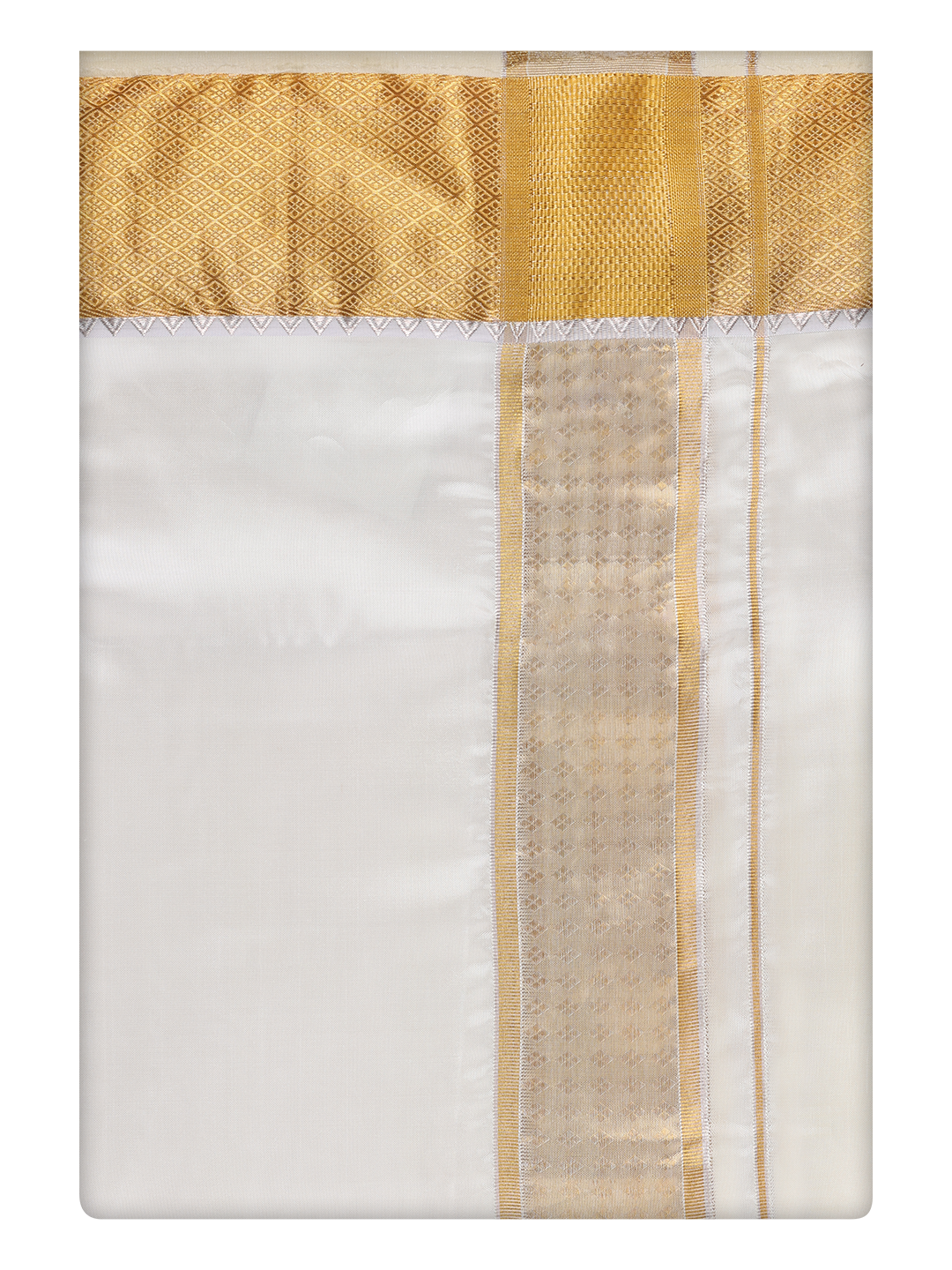 Mens Art Silk Cream Color Dhoti with 3" Jari Border by Minister White