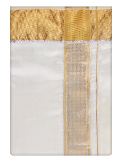 Mens Art Silk Cream Color Dhoti with 3" Jari Border by Minister White