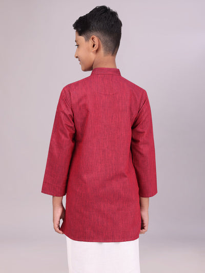 Boys Cotton Maroon Full Sleeves Kurta back pose