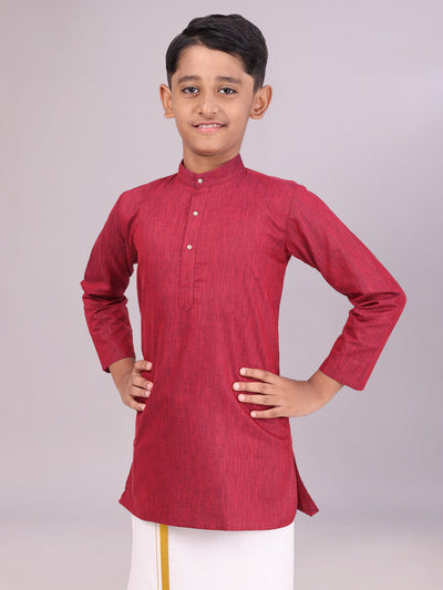 Boys Cotton Maroon Full Sleeves Kurta front pose