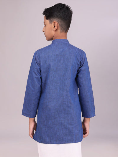 Boys Cotton Inic Blue Full Sleeves Kurta back pose