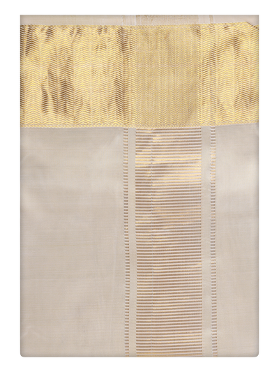 Mens Art Silk Fawn Gold Color Dhoti with 4" Gold Jari Border by Minister White