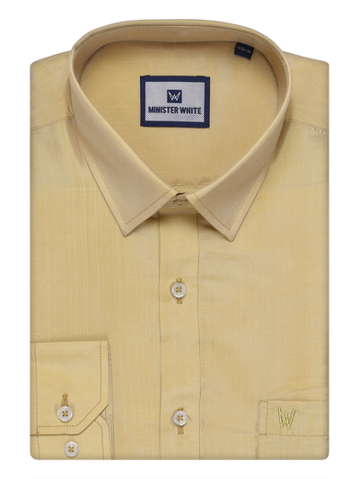 Mens Art Silk Mango Gold Full Sleeves Shirt by Minister White