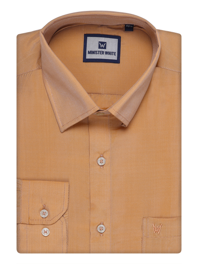 Mens Art Silk Dark Gold Color Full Sleeves Shirt by Minister White