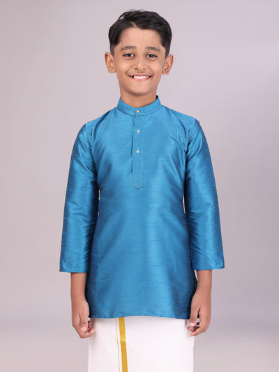 Boys Dupion Satin Blue Colour Full Sleeves Kurta 