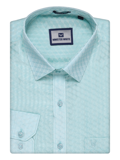 Mens Art Silk Sea Green Full Sleeves Shirt by Minister White