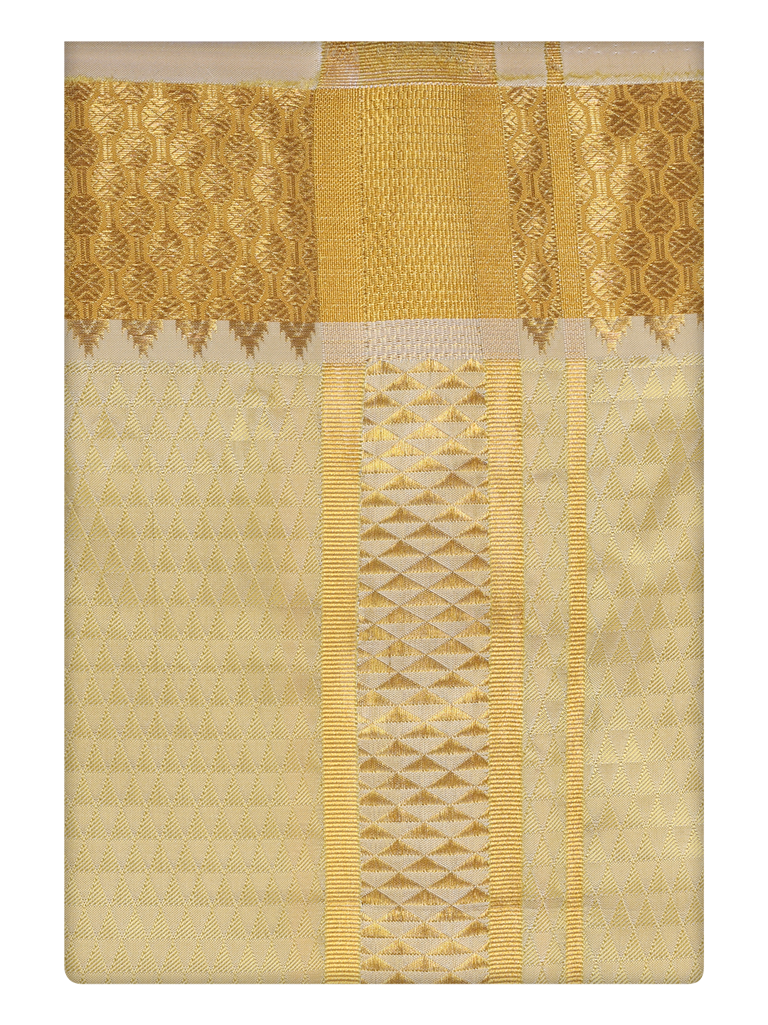 Mens Art Silk Mango Color Dhoti with 2 1/2" Silver Jari Border by Minister White